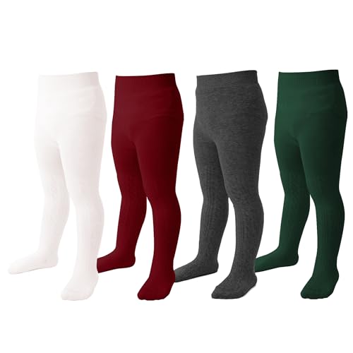 Image of Marchare Baby Girls Tights Thick Solid Cable Knit Leggings Winter Warm Stockings For Toddler Girls 1 /2 /3 /4 /5 Pack