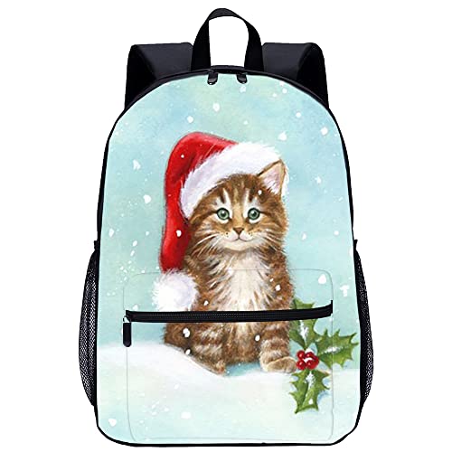 Sac à dos d'école ado motif Chat de Noël grand sac d'école de mode 3D