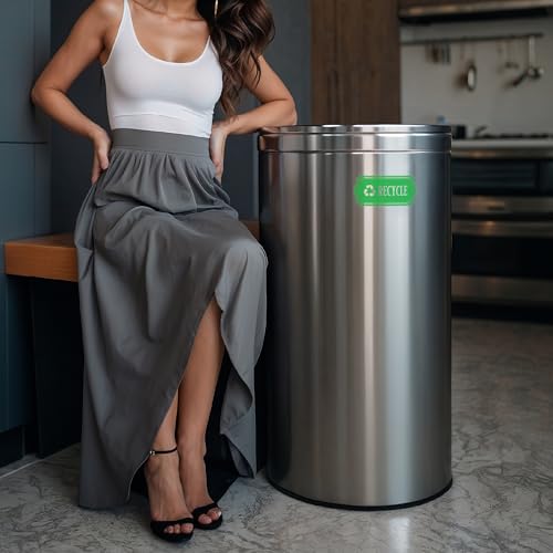 Image of Recycle and Trash Stickers for Garbage Cans - Green Premium Clear Vinyl Recycling Bin Labels - 4 Pack - 4.75 inch by 2.25 inch Decals Logo - Waste Signs for Home Kitchen or Office Bins Indoor /Outdoor Use