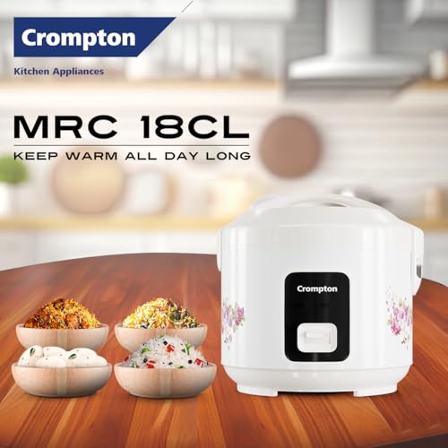 Image of Crompton 1.8L Electric Rice Cooker, 700W Heating Element - Cooks 1 KG rice,24-Hour Keep Warm, 4-Level Safety - 5 Year Warranty on Heating Element|2 Year Warranty on Product