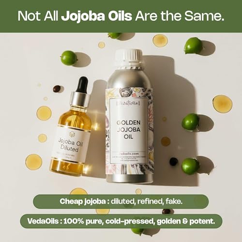 Image of VedaOils Golden Jojoba Oil for Hair Growth 100ml | Cold Pressed Jojoba Oil for Skin & Face Massage | 100% Pure & Natural Moisturizing Oil | Cold Pressed