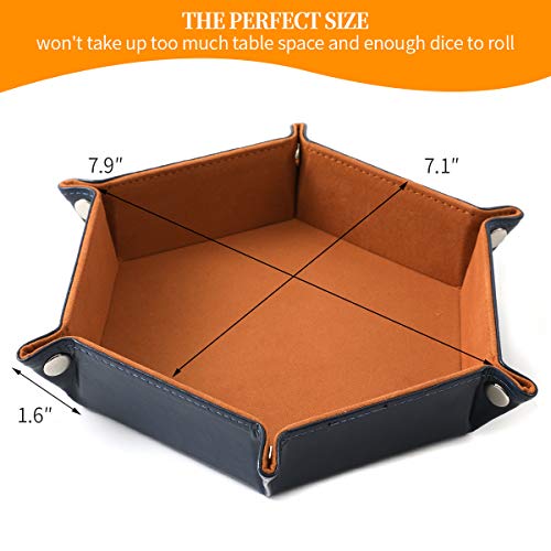 Grajar 2 Pcs Portable Folding Dice Rolling Tray Set for RPG DND Table Games - PU Leather and Velvet Holder Storage Box - Navy Blue and Camel by Grajar - Image 2
