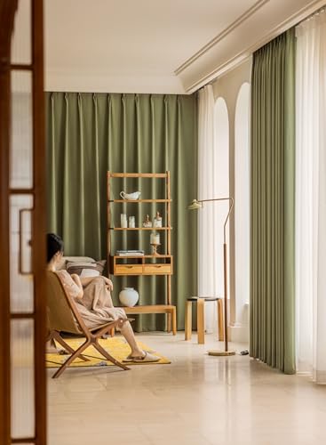 Rideaux chenille opaques haut de gamme couleur vert uni 132x115cm - 4