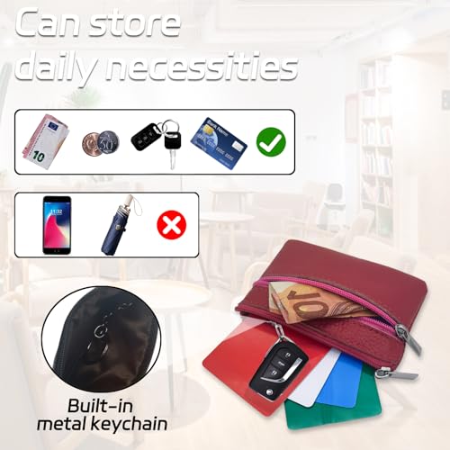 Coin Purse, Leather Zipper Change Purse Slim and Portable Coin Pouch for Daily Use Small Purses for Women(Pink)4