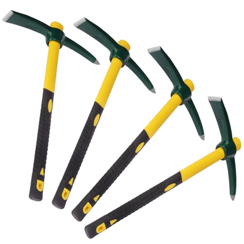 Biugaaufai 4 Pack 15 Inch Mattock Hoe, Steel Forged Pickaxe with Fiberglass Handle, Weeding Pick Axe, Hand Digging Mattock for Camping, Prospecting, Weeding