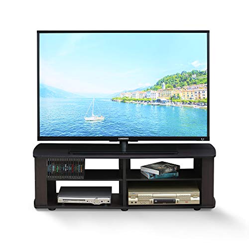 Image of Furinno Nelly TV Stand, 3-Tier Entertainment Center with Open Shelves Storage, TV Console for TV up to 50 Inch, Soft Edges, for Living Room, Bedroom, Dark Walnut