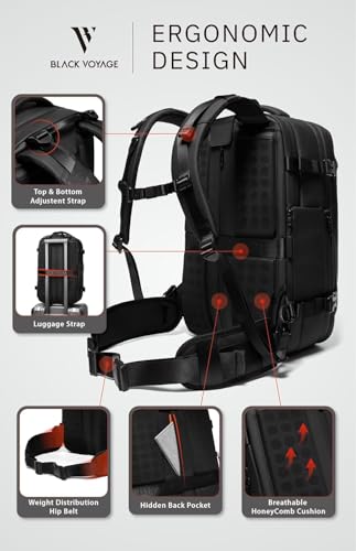 Image of BlackVoyage Vortex Vacuum Seal Travel Backpack 60L Expandable Air Compression System Water Resistant TSA Lock, Aero (Black), 60L (Air Pump Included), Aero