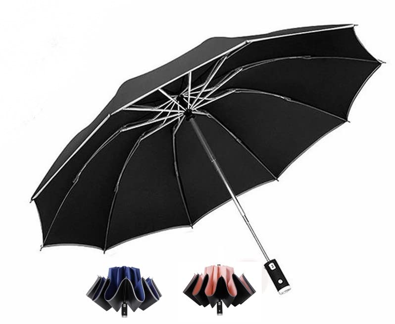 ARSKIRT Parapluie pliant inversé led automatique reflechissant anti-uv compact souple de poche voyage homme femme enfant ado ombrelle parasol (Noir)