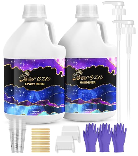 Bsrezn 2 Gallon Epoxy Resin Kit with Pumps – Crystal Clear, Bubble-Free, No Yellowing, Self-Leveling, Mix 1:1 Epoxy Resin for Art, Crafts, Wood, and Resin Molds (1 Gallon x 2)