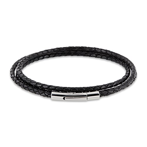 Auroris Echtleder Kette/Armband geflochten 3mm Farbe: schwarz mit Hebeldruckverschluss aus Edelstahl - Länge: 55cm