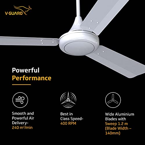 Image of V-Guard Gatimaan Pro AS Ultra High-Speed Ceiling Fan for Home | Energy Efficient | PEARL White |1200mm Sweep|400 RPM Speed|Aerodynamically Designed Metal Blade for Higher Air Thrust l100% Copper Motor