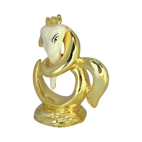 Image of Pearl White Om Ganesha | Gold Plated Ganpati Idol with Sacred Om Symbol for Home, Office, Pooja Room, Travel & Car Dashboard |Ganesha Murti for Blessings, Positive Energy | Height 2.3 Inch