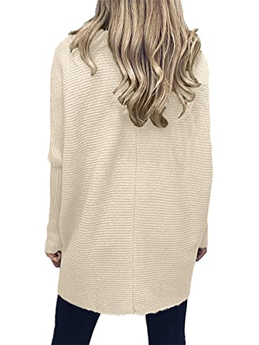 Anrabess Womens Turtleneck Knit Pullover Sweaters Batwing Long Sleeve High Low Asymmetric Hem Casual Apricot Jumper Top A87Kaqi-S #TOP4