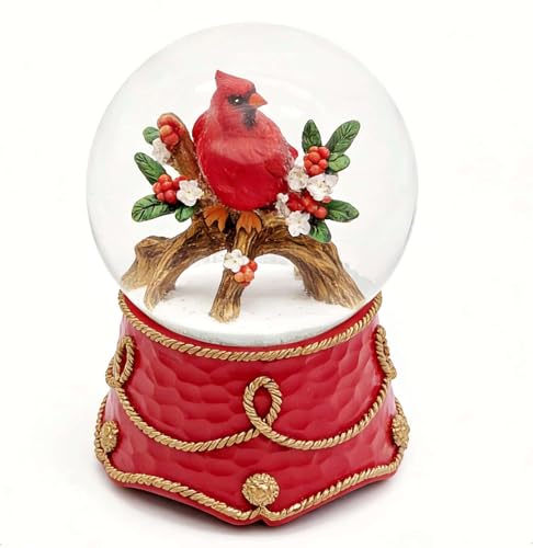 6 Tall Cardinal Bird Figurine Decor Musical Snow Globe 100mm Glass Gift