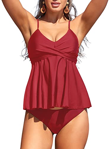 Maillot de bain pour femme ourlet à volants et haut de bikini ruched