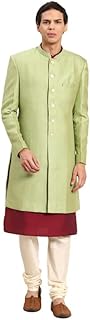 kisah Men's Kurta Indo-Western Sherwani Churidar Set, Green Jacquard, Woven Regular Fit Mandarin Collar Long Sleeves-picture-38