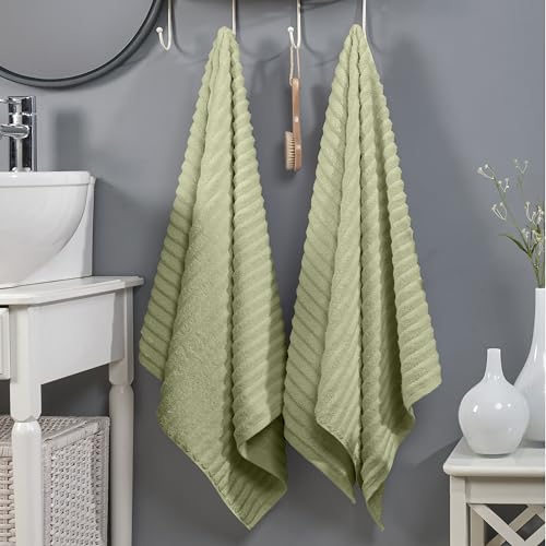 Image of Elegant Comfort 100% Turkish Cotton Corduroy Ribbed Luxury Soft 2 Pack Bath Towels 27 x 54 Inch - Ultra Plush, Absorbent, Quick Dry, Hotel Spa Quality Towels for Bathroom Essentials, Mint Green