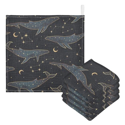 Image of vvfelixl Celestial Constellation Whale Baby Burp Cloths Baby Muslin Washcloths for Boys Girls Cotton Baby Face Towel for Newborn Infants Soft and Absorbent 11.8 X 11.8 in, 5 Pack