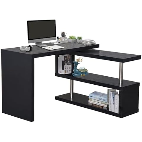 HOMCOM 360° Rotating L-Shaped Corner Computer Desk Home Office Writing Table Swivel Workstation Cover