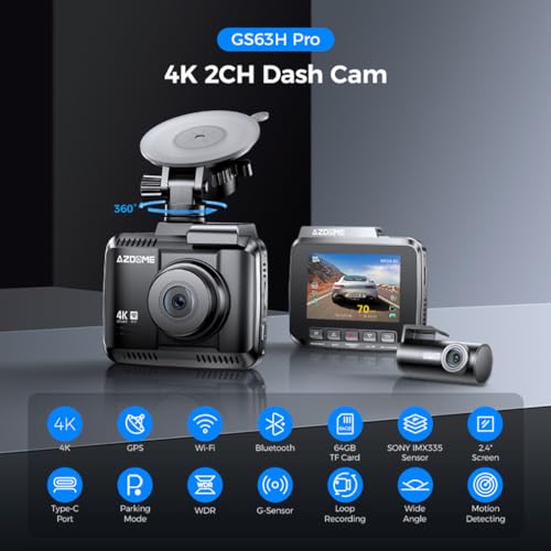 XRC TECH Câmera de painel de carro 4K Câmeras duplas embutidas WiFi GPS gravador de vídeo para carro