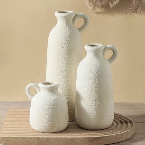 Rustic Ceramic Vase Set of 3 – Modern Farmhouse Decor Accent - Image 9