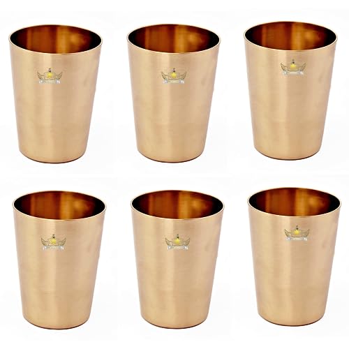 Image of Pure Kansa Matt Finish Glass Tumbler with Handmade Design, for Drinking Serving Water, Yoga & Ayurveda, -250 ML, Set of 6