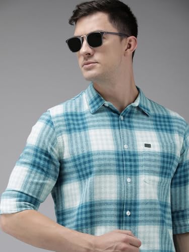 Image of THE BEAR HOUSE Men's Checked Pure Cotton Flannel Casual Shirt | Blue | TBH-MISIA-BL