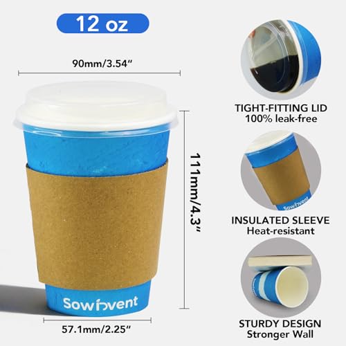 100 Set Blue Disposable Coffee Cups with Lids & Straws - $14.99
