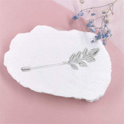 Image of coadipress Gentlemen Gold Silver Leaf Brooches Simple Elegant Retro Double Leaf Collar Pin Brooch Gold Silver Plant Leaves Brooches