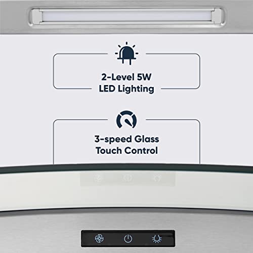 Pacific Economy Wall-Mount Range Hood With Glass Chimney, Euro Design, 750 Cfm, 3-Speed, Delay-Off Feature, Touch Control (30'') #TOP5