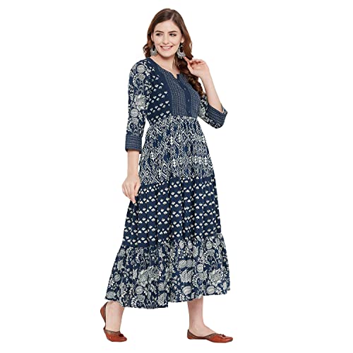 Image of Rangavali Mangalgiri Cotton Stylish Tiered Kurta 1 Piece Dress for Women | Indigo