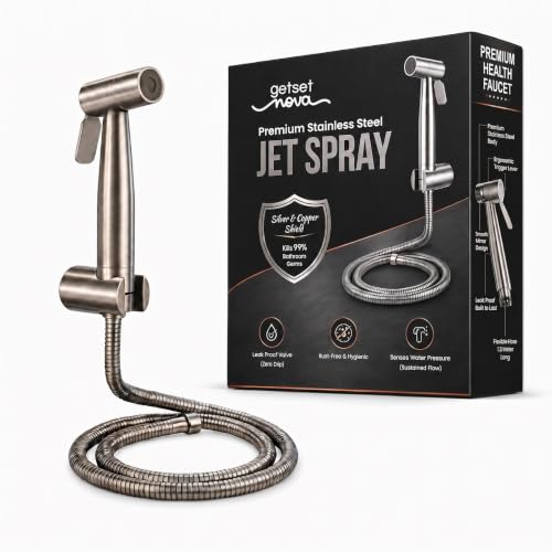 Image of Health Faucet Stainless Steel Handheld Bidet Sprayer with 1.5m Hose | Bathroom Hand Shower | Leakproof, Rust Resistant | Easy Installation. (Full Set Jet Spray)