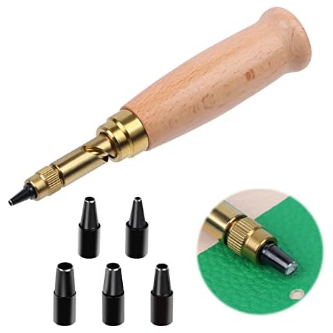 Screw Punch Tool, Leather Screw Hole Punch Precision Book Drill Craft Punch Kit with Wood Handle, 6 Tips Sizes 1.5mm,2mm,2.5mm,3mm,3.5mm,4mm for Sewing Leather Paper Bookbinding Tool Cover
