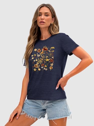 Image of Anbech Womens Dandelion Graphic T-Shirts Teen Girls Cute Sunflower Print Casual Tee Tops