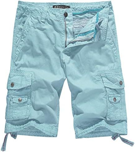 WenVen Men's Casual Cotton Twill Lightweight Long Cargo Shorts, SkyBlue, 38