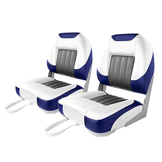 XGEAR Deluxe Low Back Boat Seat, Fold-Down Fishing Boat Seat (2 Seats) (White/Grey/Blue)