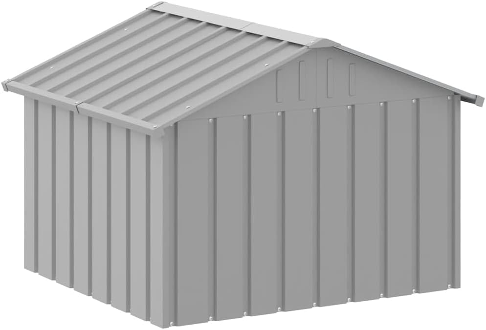 vidaXL Dog House, Outdoor Pet Kennel with Weather Proof Roof, Durable Outdoor Puppy Shelter Kennel for Pet, Gray Galvanized Steel