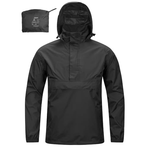 33,000ft Men’s Rain Jacket with Hood Lightweight Waterproof Pullover Packable Raincoat Windbreaker Breathable For Outdoor Camping Hiking Riding