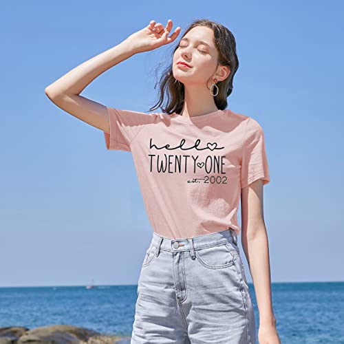 Women Hello Twenty One Est 2002 Shirt 21Th Birthday Party T-Shirt Princess Shirt Turning 21 Birthday Party Gift Tees Tops #TOP3
