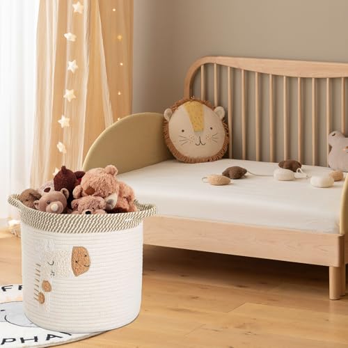 Aufbewahrungskorb Wickeltisch Korb Kinderzimmer Aufbewahrung Körbe mit Griffen, Aufbewahrungskorb Kinder aus Baumwolle für Babyzimmer Spielzeug-Organizer, Regal Bad Organizer