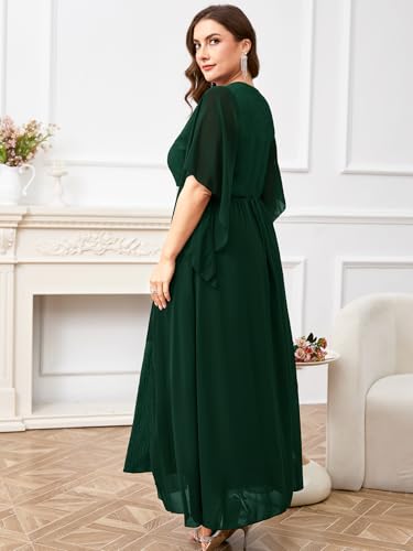 ZOMVA Plus Size Formal Dress V Neck Chiffon Handkerchief Sleeve Mother of Bride Dresses Wedding Guest Party Evening Gown3