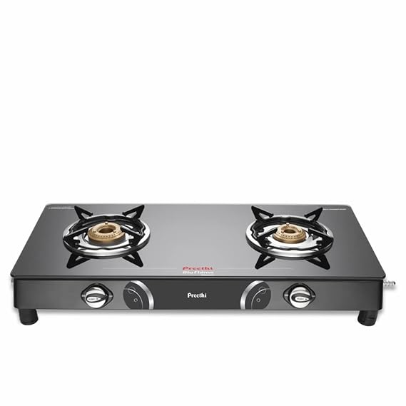 Preethi Blu Flame Gleam Glass Top 2-Burner Gas Stove,Black