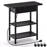 Yaabii End Table with Charging Station,Flip Top Side Table with USB Ports and Outlets,Nightstand for