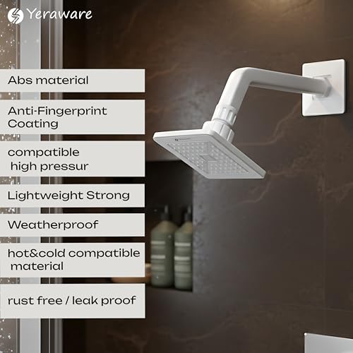 Image of YERAWAR Wall Mounted Overhead Shower Head | High Pressure Rain Shower | ABS Material Body | Anti-Clog Nozzles | Easy Install Bathroom Shower for Home & Hotel (White, 6 X 6 Inch)
