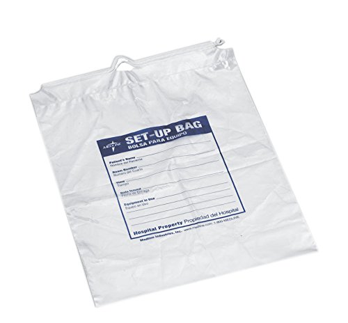 Medline Respiratory Patient Setup Bag, Drawstring, Clear, Printed, 12" x 16", Essential for Home Health Care