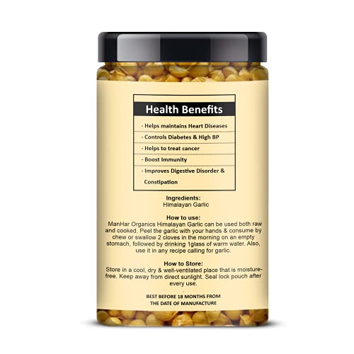 Image of ManHar Organics Kashmiri Garlic (Lehsun) 1200 grams, A Taste Of Himalayan Tradition, Premium Himalayan Single Clove Garlic For Strong Immunity & Diabetes (Pack of 3, 400gm each)