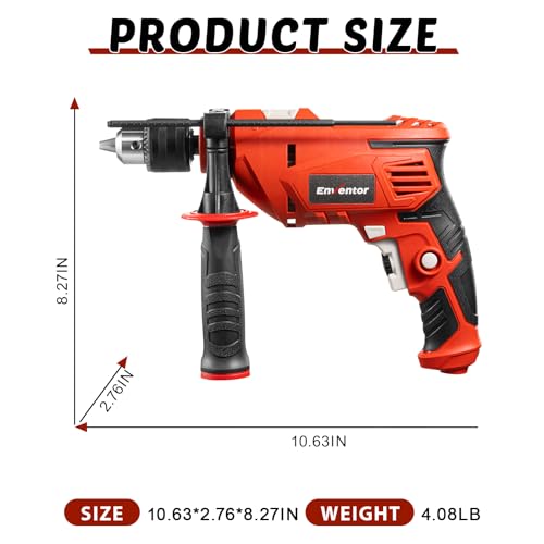 Enventor 7.5 Amp Hammer Drill, 1/2 Inch Electric Drill Hammer, 900W 0-3000RPM Variable Speed, 360&deg; Auxiliary Handle, Lightweight Corded Hammer & Drill 2 in 1 Functions with 9pcs Bit for Metal, Wood