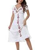YZXDORWJ Women Mexican Embroidered Dress Ruffle Collar Sleeveless (XXL, 34W)