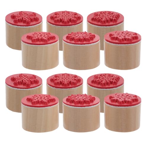 Hemobllo Sellos de Madera Navideños Redondos 12 Piezas 3x3 Cm Diseño de Copos de Nieve para Scrapbooking Manualidades Álbum de Recortes y Tarjetas Creativas