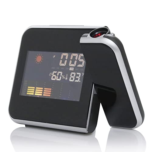 DCYEQRQ Projection Alarm Clock Digital Color Screen 12/24 Display Temperature Humidity Weather Forecast LED Alarm Clock